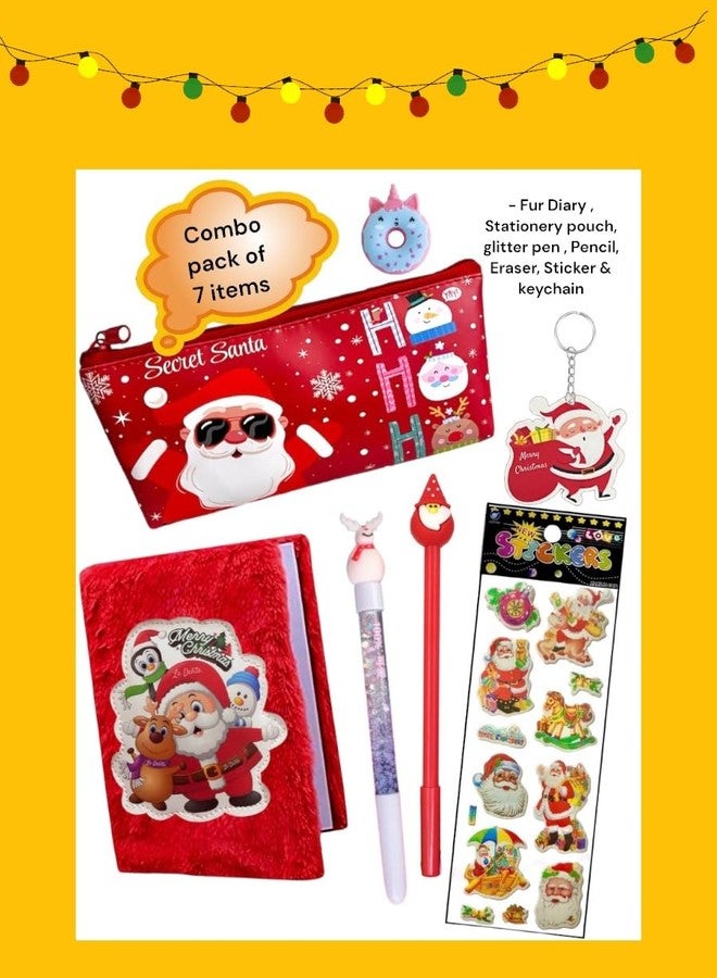Le Delite Santa Claus Stationery Gift Set for Kids I new year Merry Christmas goody gift set cute stylish School Stationery Pencil Pouch with Bag Diary I santa claus Gift for Kids (fur combo xmas) - Image 2